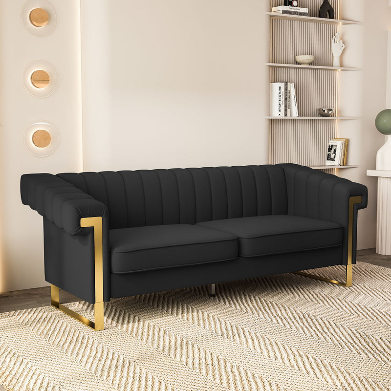 Sofa Modern Sofa With Gold Accents, Sleek Channel-Tufted Upholstery, 3 Seat Couch For Living Room And Office Decor