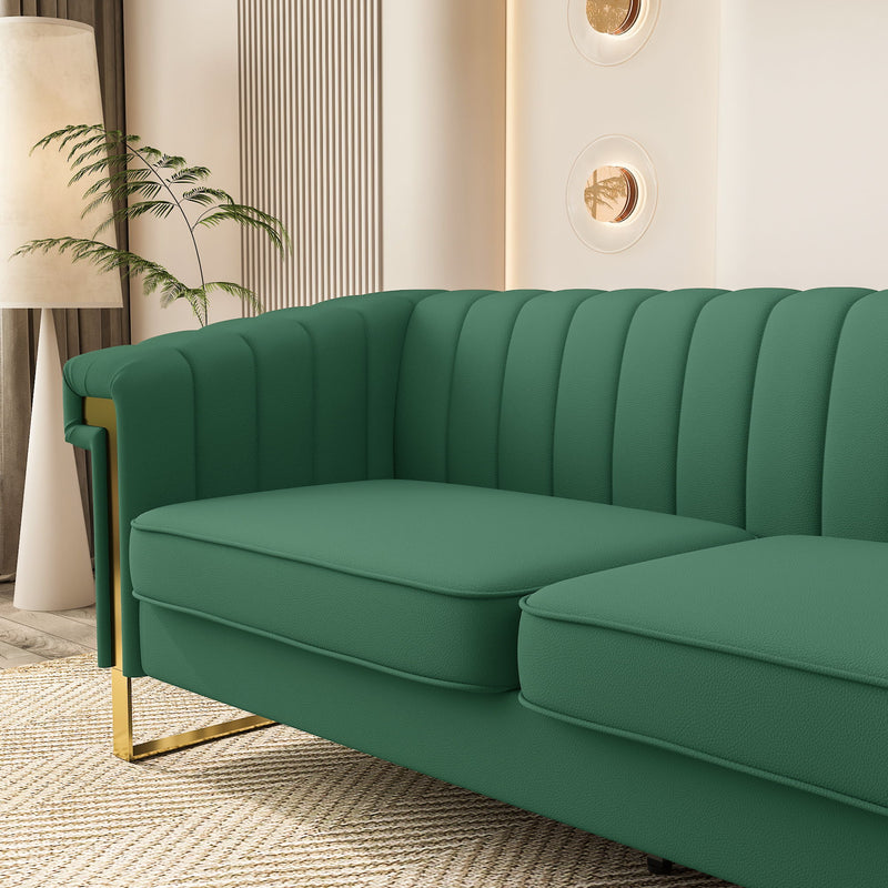 Fx-P81Pu-Gr Sofa Modern Sofa With Gold Accents, Sleek Channel-Tufted Upholstery, 3-Seat Couch For Living Room And Office Decor (Temu Suitable) - Retro Green