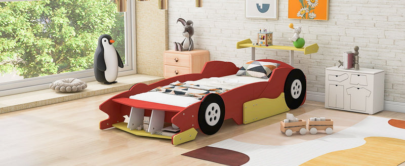 Twin Size Race Car-Shaped Platform Bed With Wheels