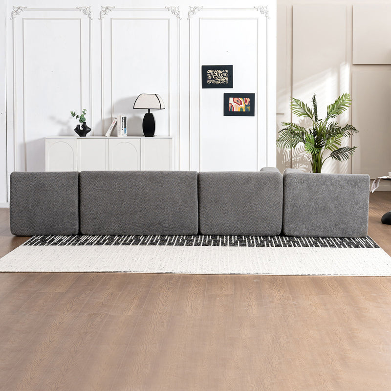 Upholstered Sofa Free Combined Sofa Couch With Two Chaise Lounge And Five Back Pillows For Living Room - Light Gray