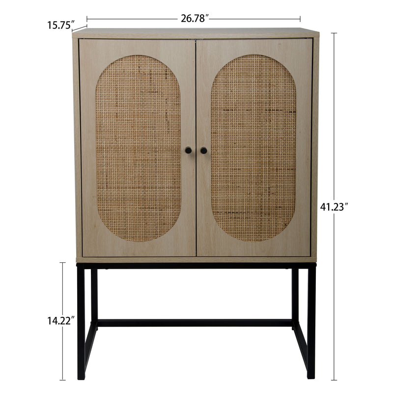 2 Door High Cabinet, Natural Rattan 2 Door High Cabinet, Built-In Adjustable Shelf, Free Standing Cabinet For Living Room Bedroom, Hallway