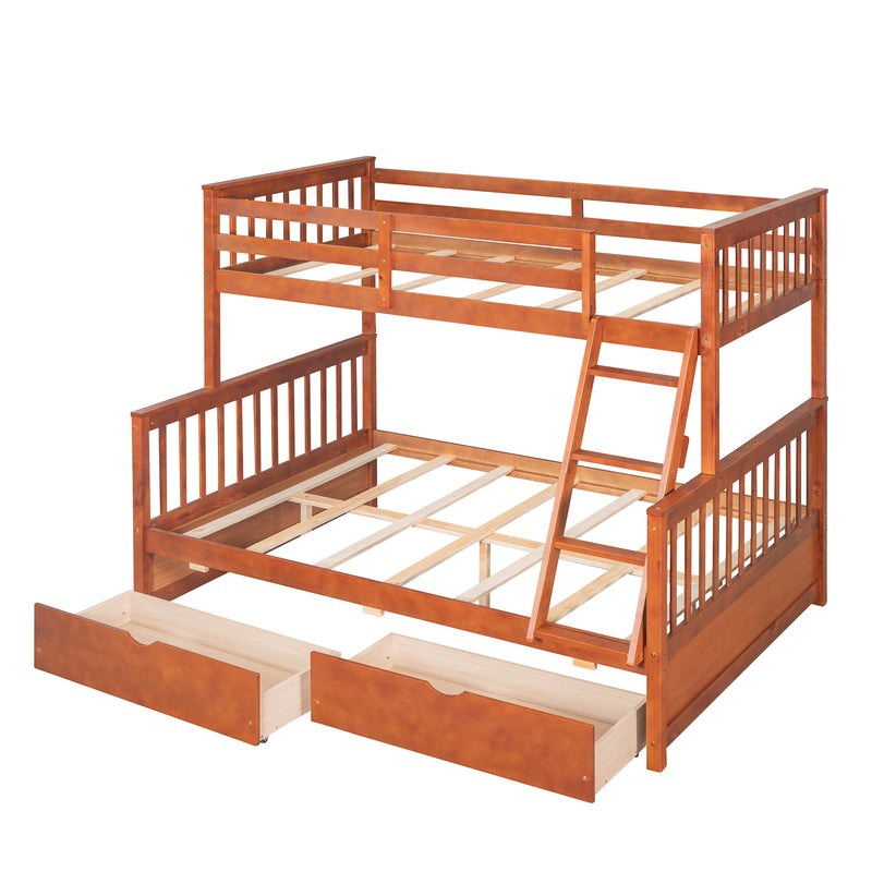 Twin-Over-Full Bunk Bed with Ladders and Two Storage Drawers (Walnut) { old sku:LT000165AAD}