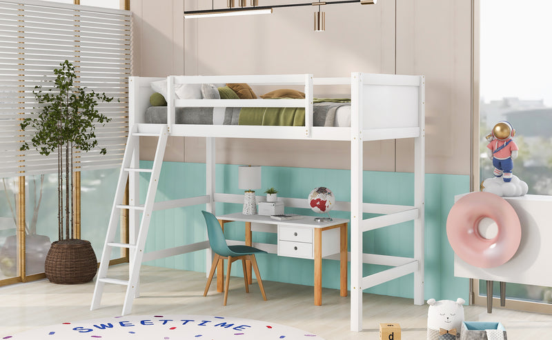 Solid Wood Twin Size Loft Bed with Ladder(White)(OLD SKU: WF191903AAK)