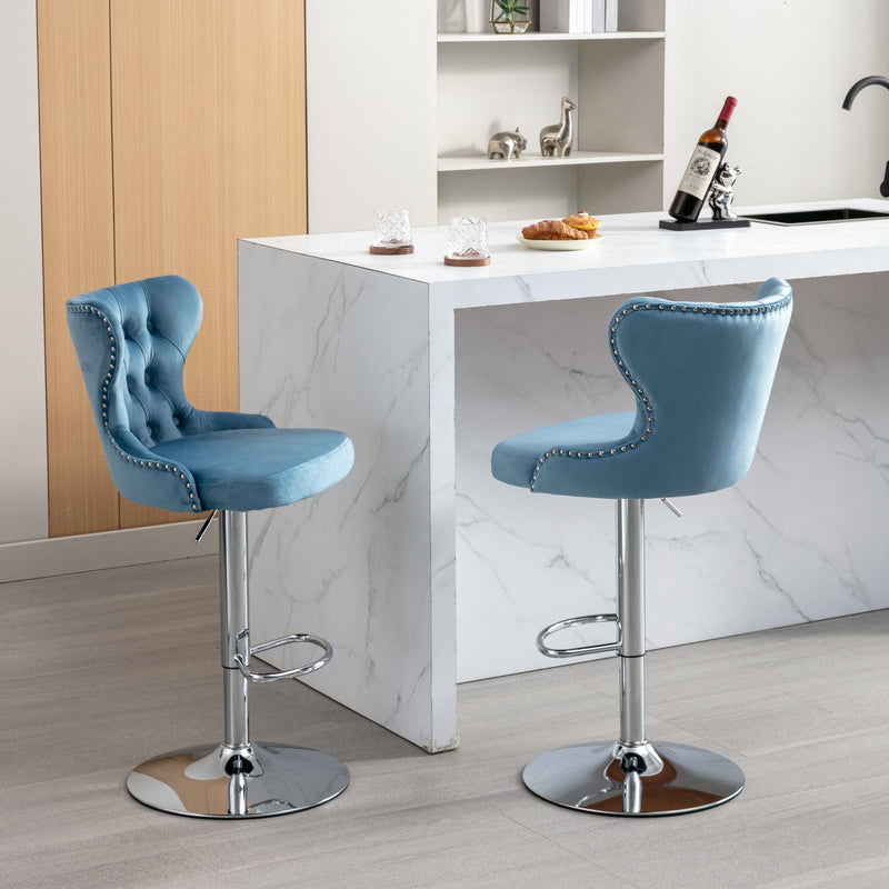 Swivel Barstools Adjusatble Seat Height From 25-33", Modern Upholstered Chrome Base Bar Stools With Backs Comfortable Tufted For Home Pub And Kitchen Island