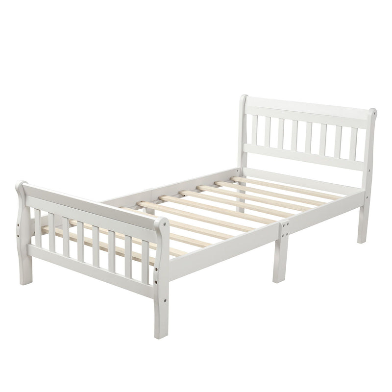 Twin Platform Bed Frame Panel Bed Mattress Foundation Sleigh Bed With Headboard / Footboard / Wood Slat Support - White