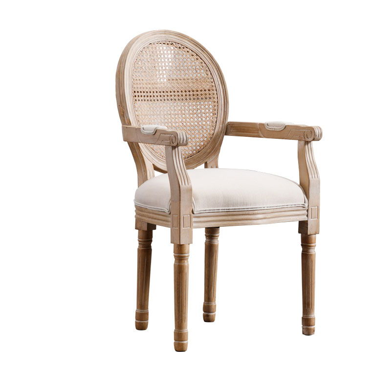 French Vintage Upholstered Fabric Dining Armchair (Set of 2) - Beige