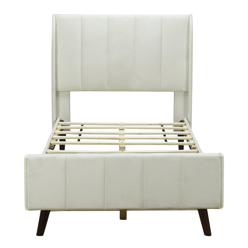 Twin Size Upholstered Platform Bed, Velvet, Beige