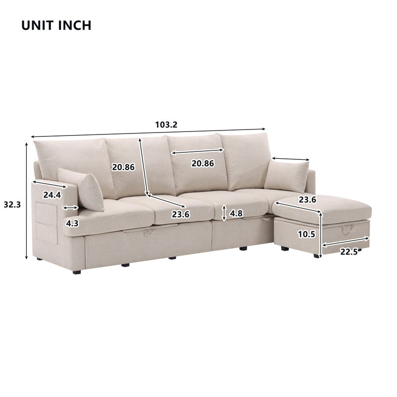 Modern Modular Sofa, Chenile Sectional Couch Set With 2 Pilows Included, Freely Combinable Indoor Funiture For Living Room, Apartment, Office