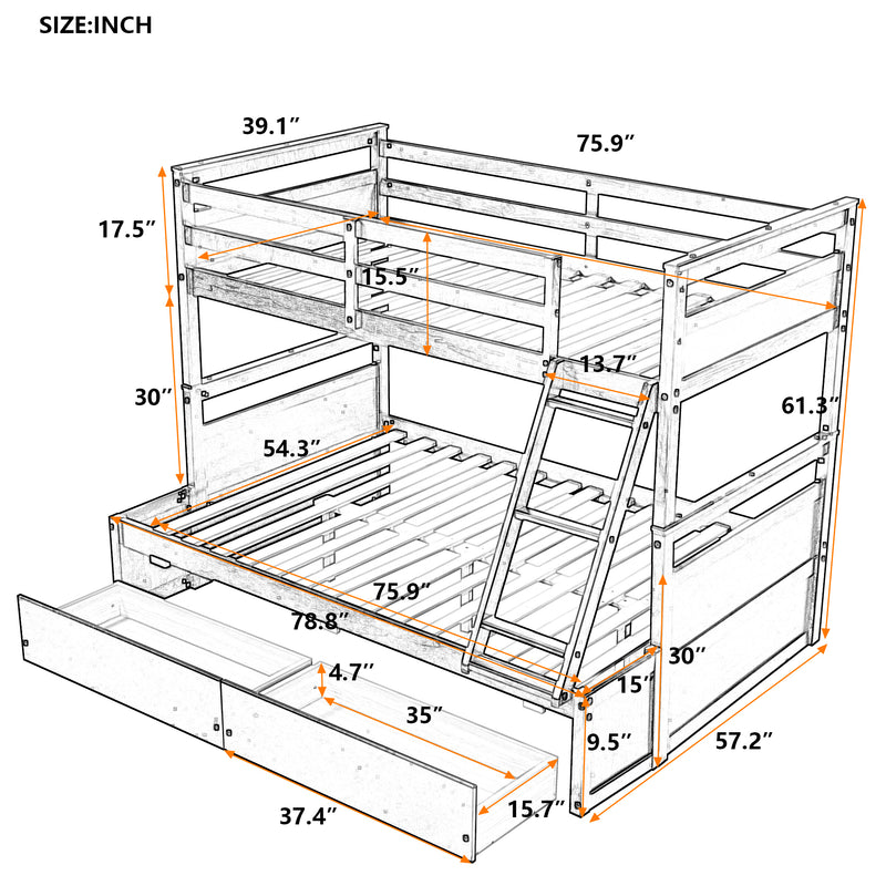 Twin over Full Bunk Bed with Storage - White(OLD SKU :LP000022AAK)