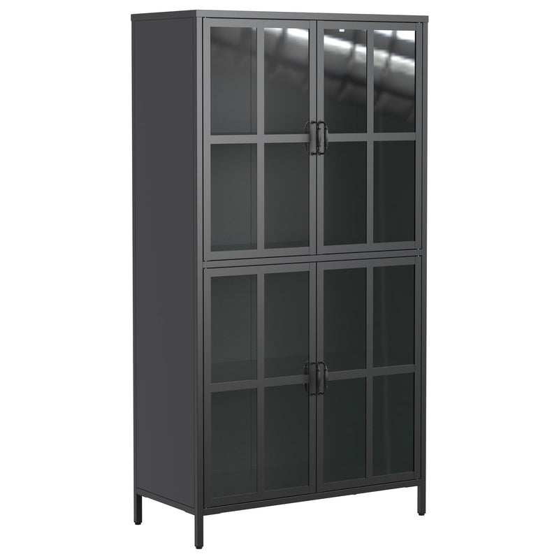 Premium Metal Storage Cabinet With Tempered Glass Doors, Adjustable Shelves, Anti-Tipping Device, Magnetic Silent Closure, And Adjustable Feet For Home And Office Use