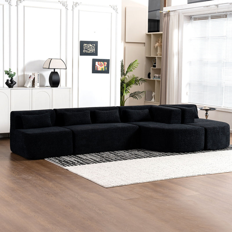 Upholstered Sofa Free Combined Sofa Couch With Two Chaise Lounge And Five Back Pillows For Living Room - Black