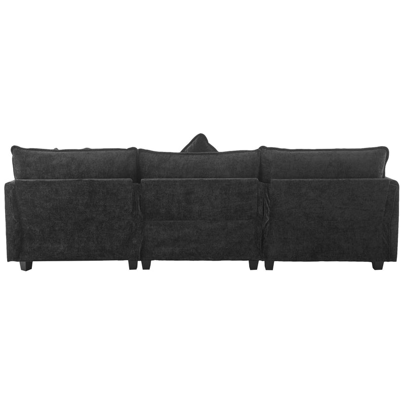 L-Shape Chenille Upholstered Sofa For Living Room Modern Luxury Sofa Couch With Ottoman And 5 Pillows For Living Room