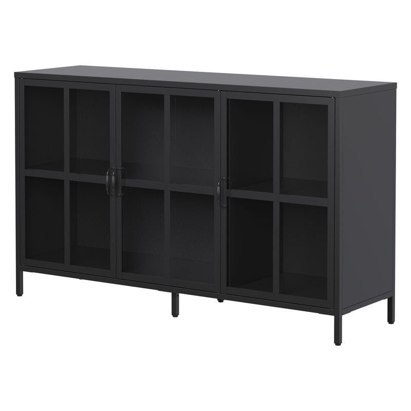 Heavy Duty Metal Modern Sideboard Buffet Cabinet With Storage Premium Steel Storage Cabinet, Adjustable Feet, Glass Doors, Large Capacity Organizer