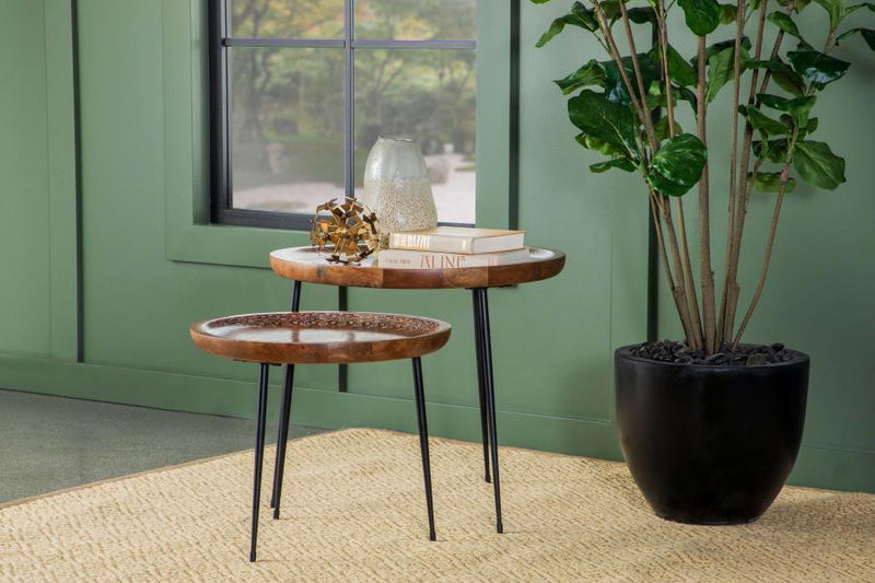 Nuala - 2 Piece Round Nesting Table With Tripod Tapered Legs - Honey And Black