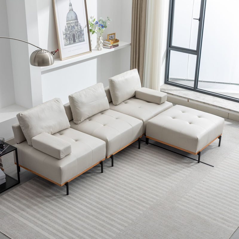 L-Shape Sectional Sofa 3 Seater Couches With A Removable Ottoman, Comfortable For Living Room