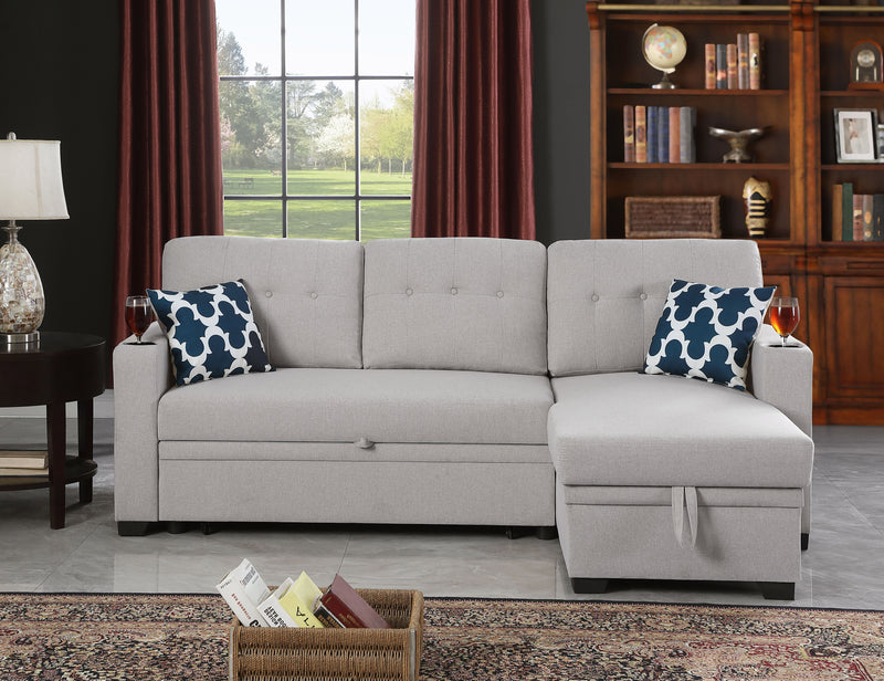 82" Width Sectional With Storage Chaise And Cupholder Armrest