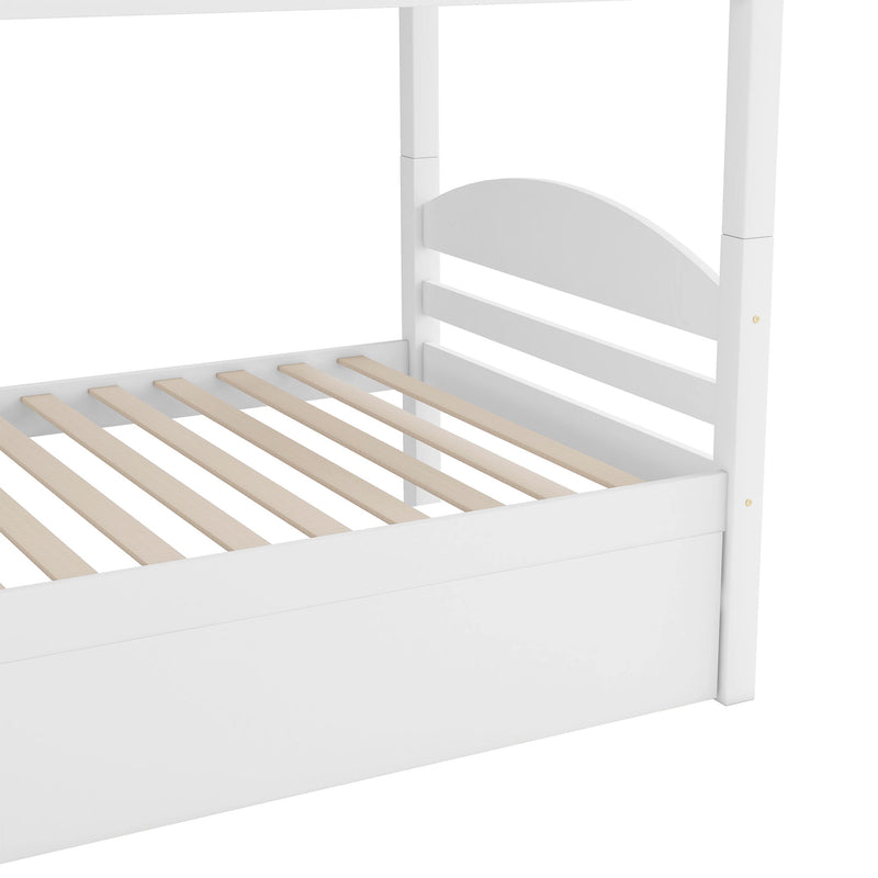 Twin L-Shaped Bunk Bed With Trundle - White