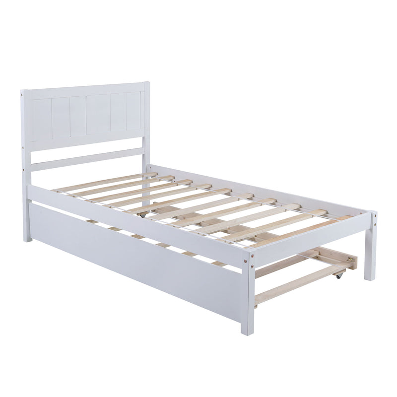 Twin Size Platform Bed With Trundle - White