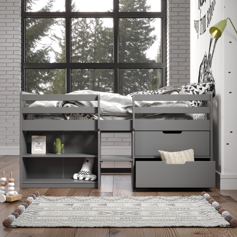 ACME Fabiana Twin Loft Bed w/Storage, Gray Finish BD01375