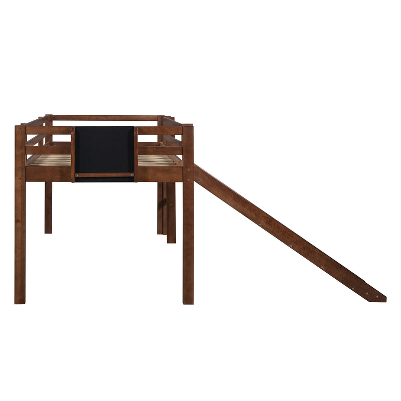 Twin size Loft Bed Wood Bed with Slide, Stair and Chalkboard,Walnut(OLD SKU :WF282115AAL)