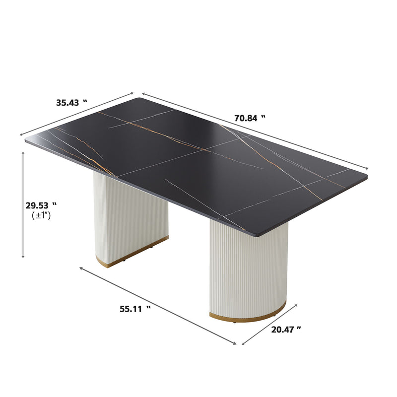 Modern Artificial Stone Panel PU Plywood Legs, Can Accommodate 6-8 People - Black / Beige