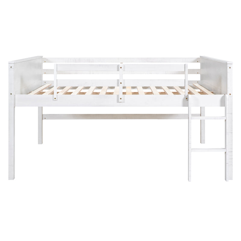 Wood Full Size Loft Bed with Hanging Clothes Racks, White