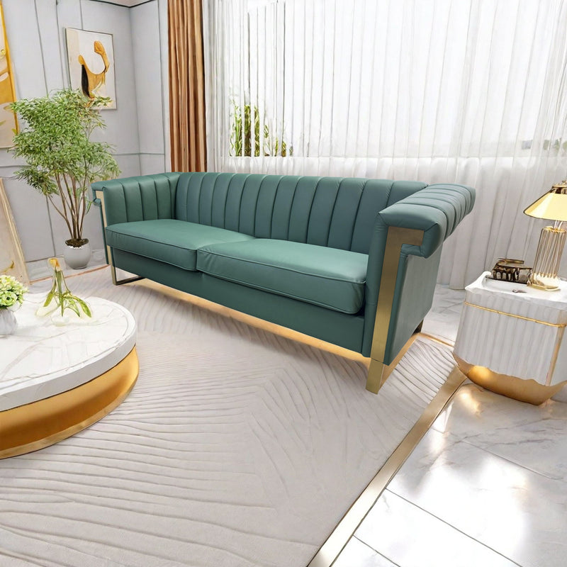 Sofa Modern Sofa With Gold Accents, Sleek Channel-Tufted Upholstery, 3 Seat Couch For Living Room And Office Decor