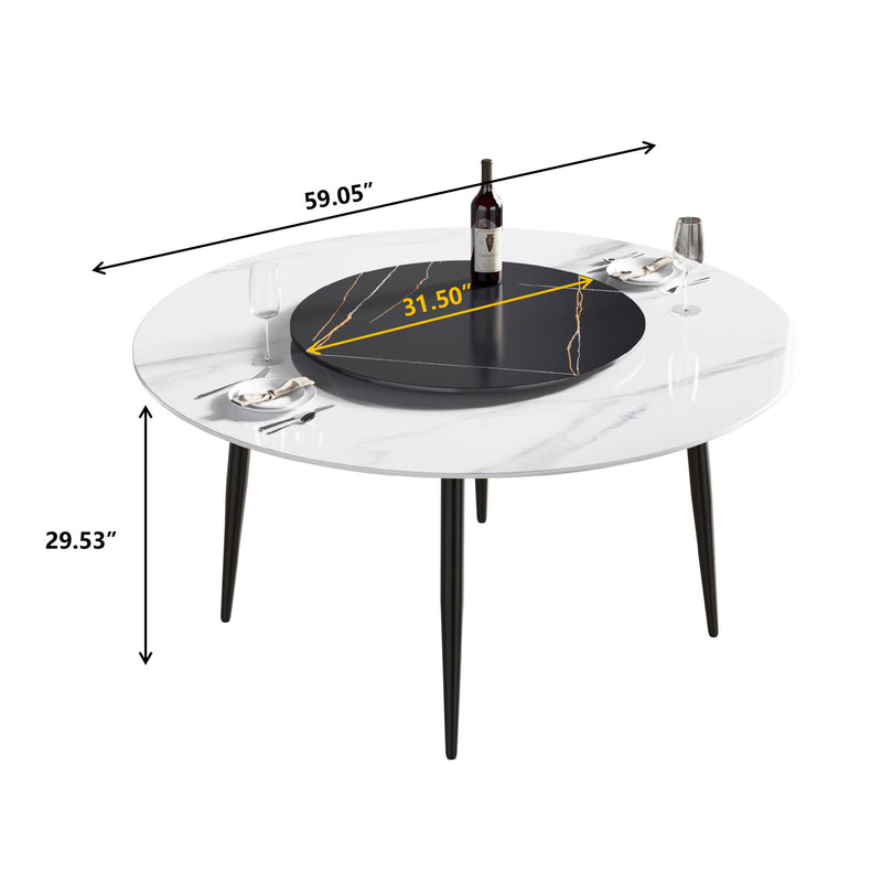 Modern Artificial Stone Round Dining Table, Can Accommodate 6 People Artificial Stone Turntable