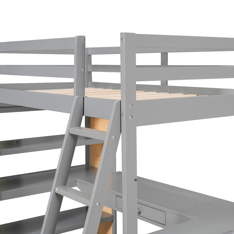 Twin Size Loft Bed with Ladder, Shelves, and Desk, Gray(LT000225AAE)