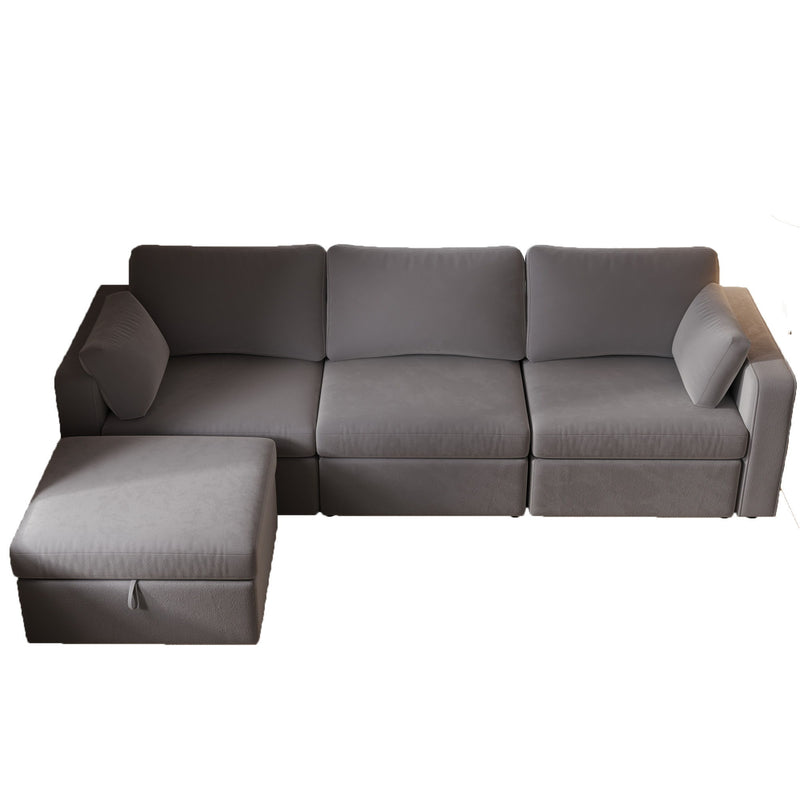 4 Seats Modern U-Shape Sectional Sofa, Oversized Upholstery Chaise Couch With Storage Ottomans For Living Room / Loft / Apartment / Office