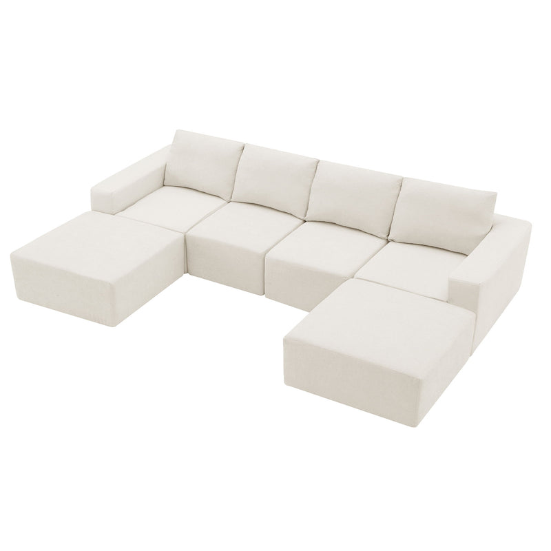 Modular U Shaped Sectional Sofa, Luxury Chenille Floor Couch Set, Upholstered Indoor Furniture, Foam-Filled Sleeper Sofa Bed For Living Room, Bedroom, Free Combination - Beige