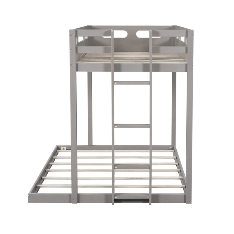 Twin over Full Bunk Bed with Built-in Ladder,Gray