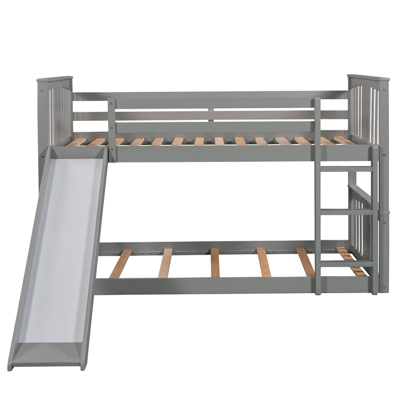 Twin Over Twin Bunk Bed with Slide and Ladder, Gray (Old SKU：LP000108AAE)