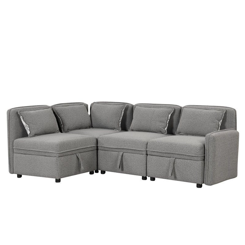 122.8" Convertible Modular Minimalist Sofa Free Combination 4 Seater Sofa Chenille Fabric Sectional sofa with 5 Pillows for Living Room, Office, Apartment, Small Space, Gray