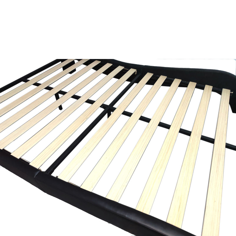 Queen Size Upholstered Platform Bed Frame With LED Lighting, Bluetooth Connection To Play Music Control, Backrest Vibration Massage, Curve Design, Wood Slat Support, Exhibited Speakers - Black