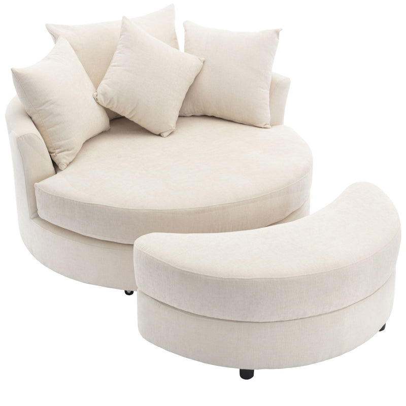 360° Swivel Accent Barrel Chair With Storage Ottoman & 4 Pillows, Modern Chenille Leisure Chair Round Accent For Living Room