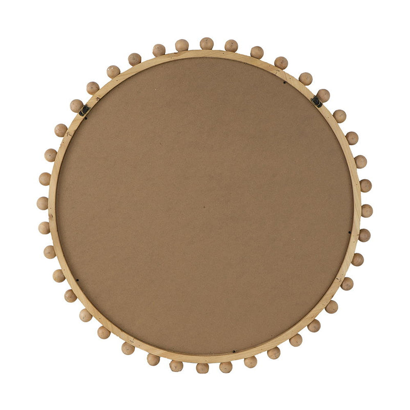 Wood Round Mirror With Beaded Frame, Circle Wall Mirror For Living Room Bedroom Entryway - Brown