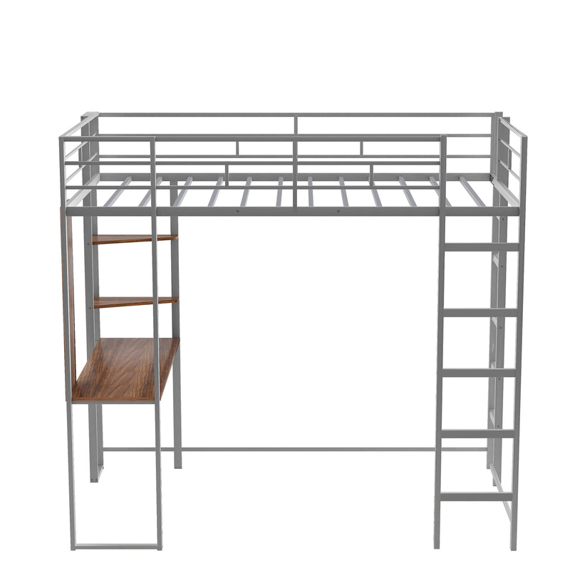 Twin Metal Loft Bed with 2 Shelves and one Desk ,Silver(Old SKU: MF281206AAN)