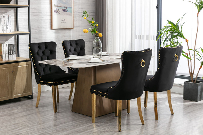 Nikki - Modern, High-End Tufted Solid Wood Contemporary Velvet Upholstered Dining Chair With Golden Stainless Steel Plating Legs, Nailhead Trim (Set of 2)