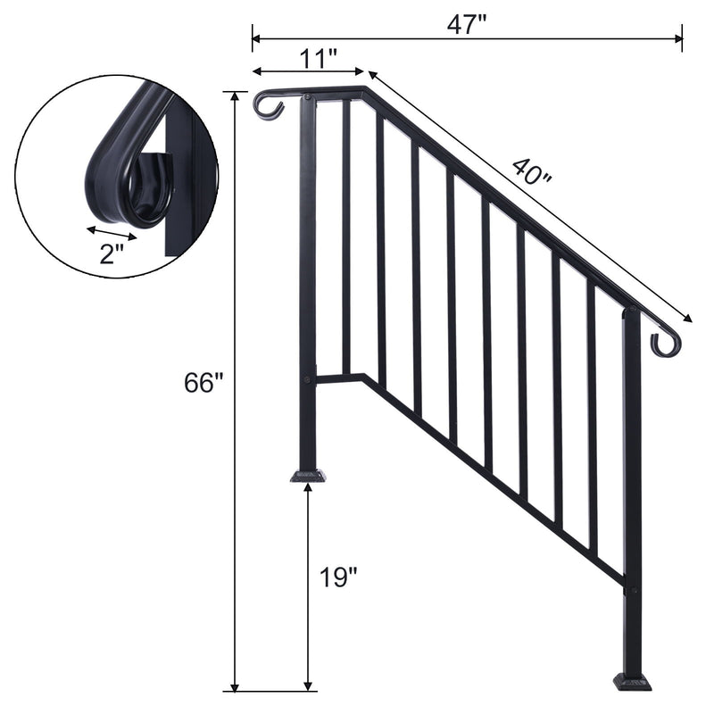 Handrails For Outdoor Steps, Fit 3 Or 4 Steps Outdoor Stair Railing, Picket