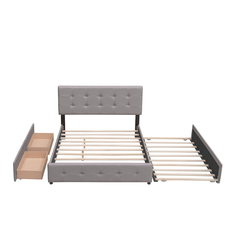 Upholstered Platform Bed with 2 Drawers and 1 Twin XL Trundle,  Linen Fabric, Queen Size - Light Gray(OLD SKU :LP000314AAN)