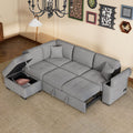 Sleeper Sectional Sofa, L-Shape Corner Couch Sofa Bed With Storage Ottoman & Hidden Arm Storage & USB Charge For Living Room Apartment