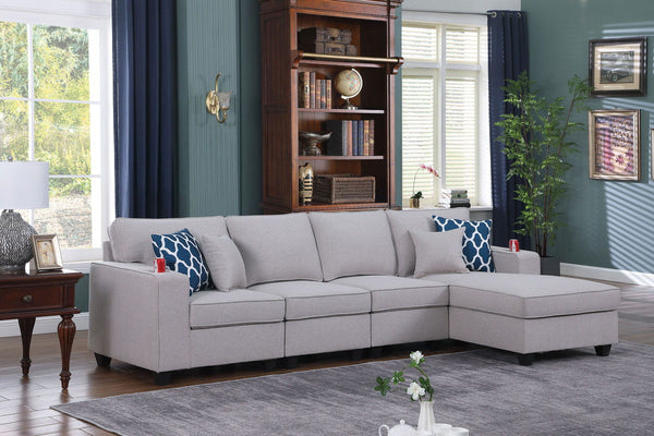 Cooper - Linen 4 Piece Sectional Sofa Chaise With Cupholder