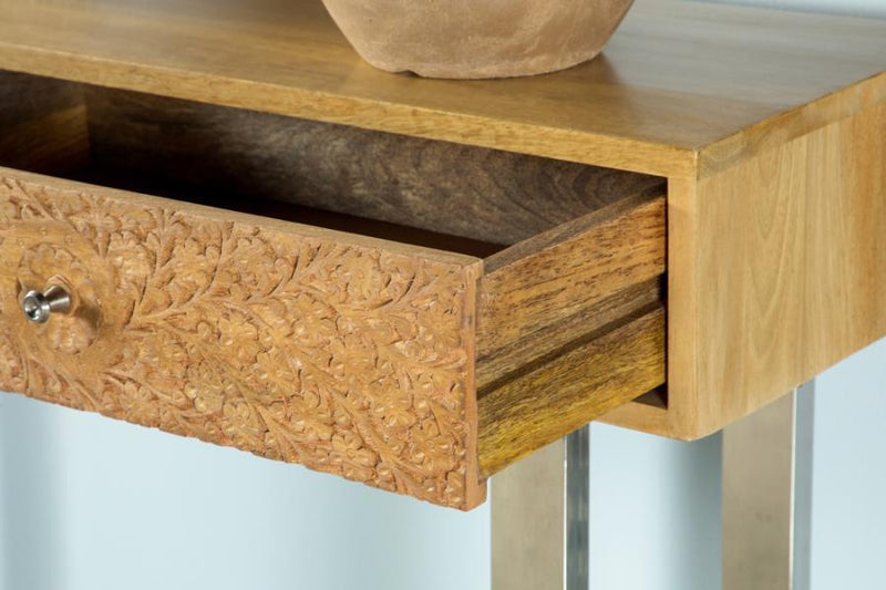 Draco - 2-Drawer Console Table Hand Carved Details - Natural