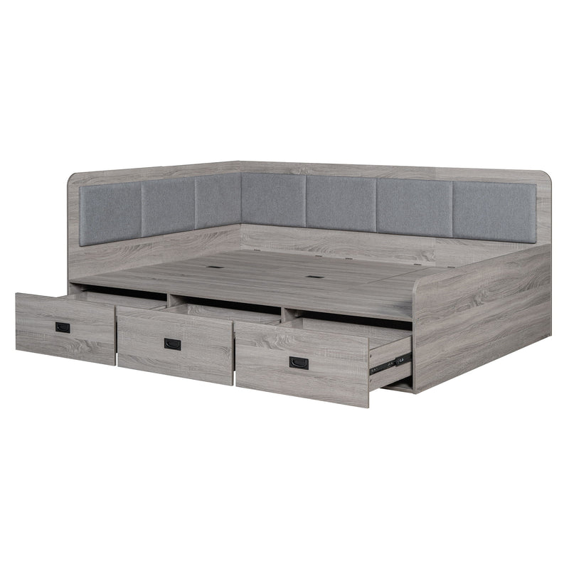 Full Size Daybed With Three Drawers And Three Storage Compartments - Gray