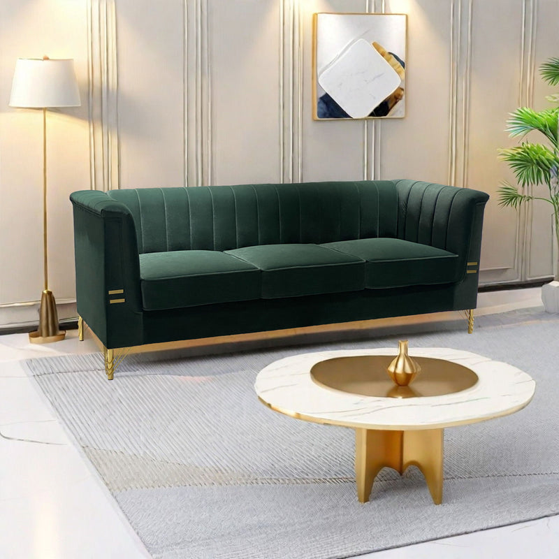 Fx-P82-Gr (Sofa) Velvet Sofa, Mid-Century Sofa Furniture Chesterfield Couch For Living Room - Green