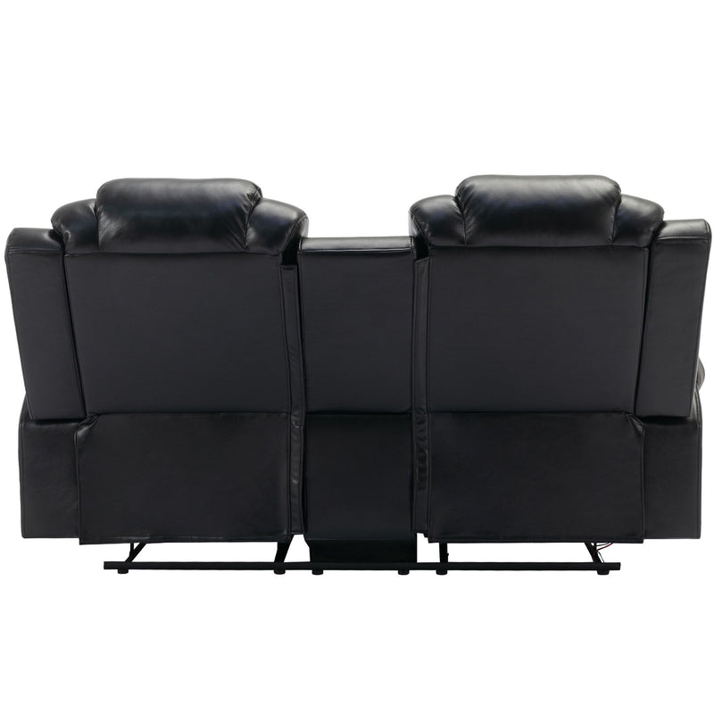 Home Theater Seating Manual Recliner Loveseat With Hide-Away Storage, Cup Holders And Led Light Strip For Living Room