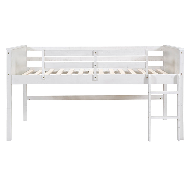 Wood Twin Size Loft Bed with Hanging Clothes Racks, White