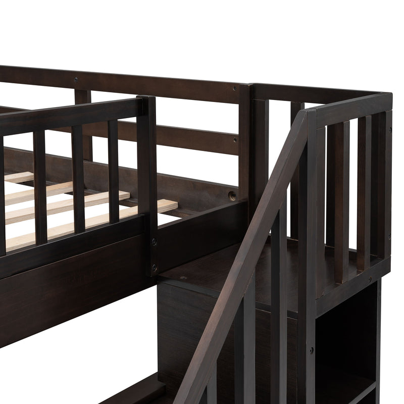 Stairway Full Over Full Bunk Bed With Storage And Guard Rail For Bedroom, Dorm - Espresso