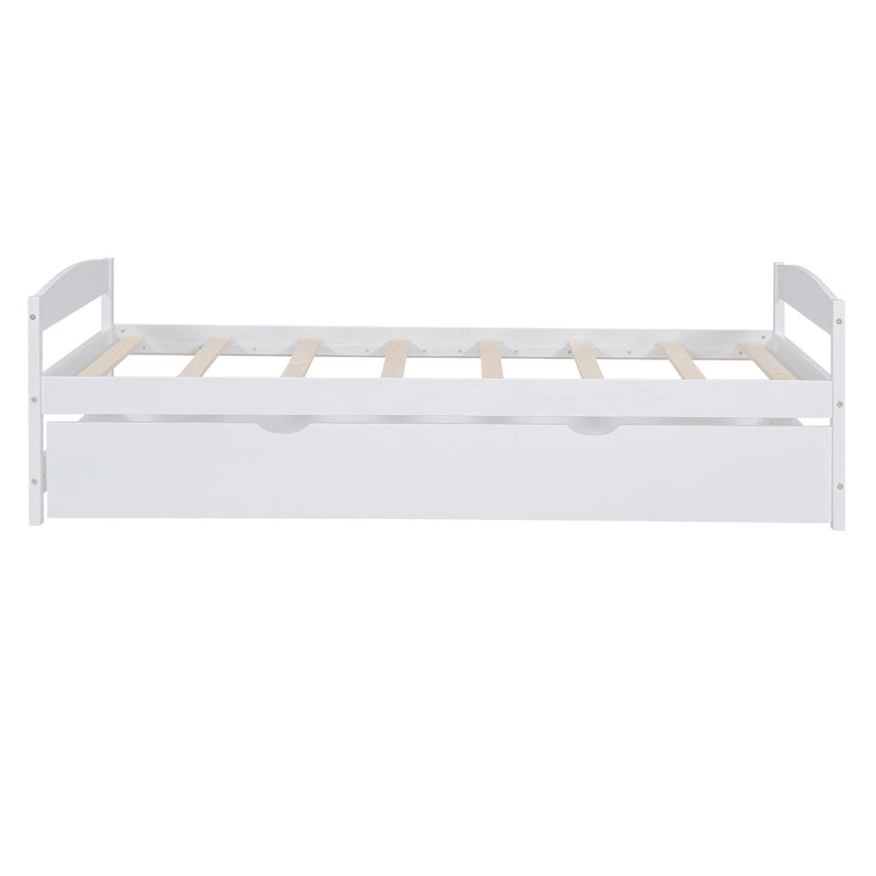 Twin Size Platform Bed with Twin Size Trundle, White